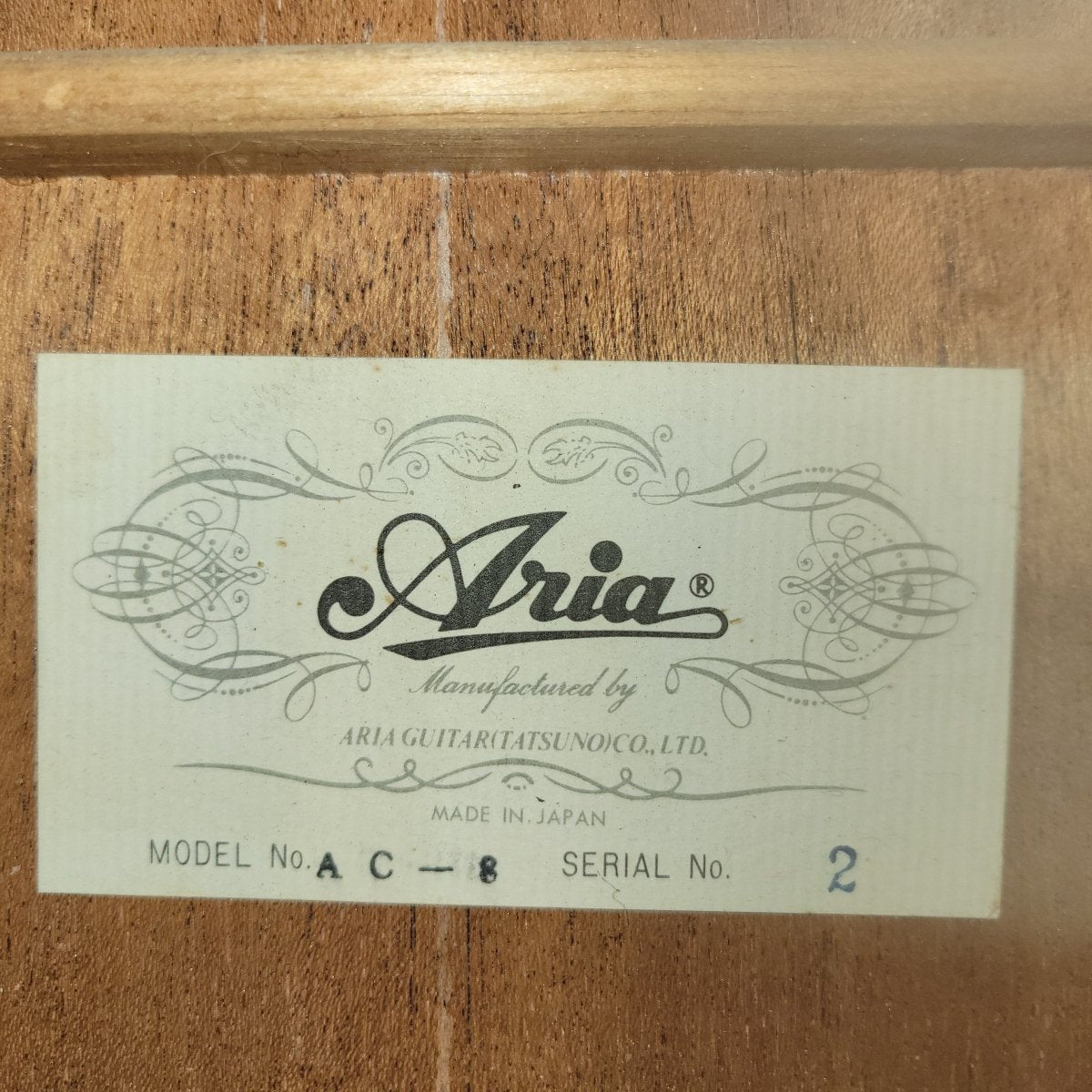 Aria AC - 8 Classical Guitar 1970s – Made in Japan, Tatsuno Factory, Serial 2, w/ Hard Case - Mahar's Vintage Guitars
