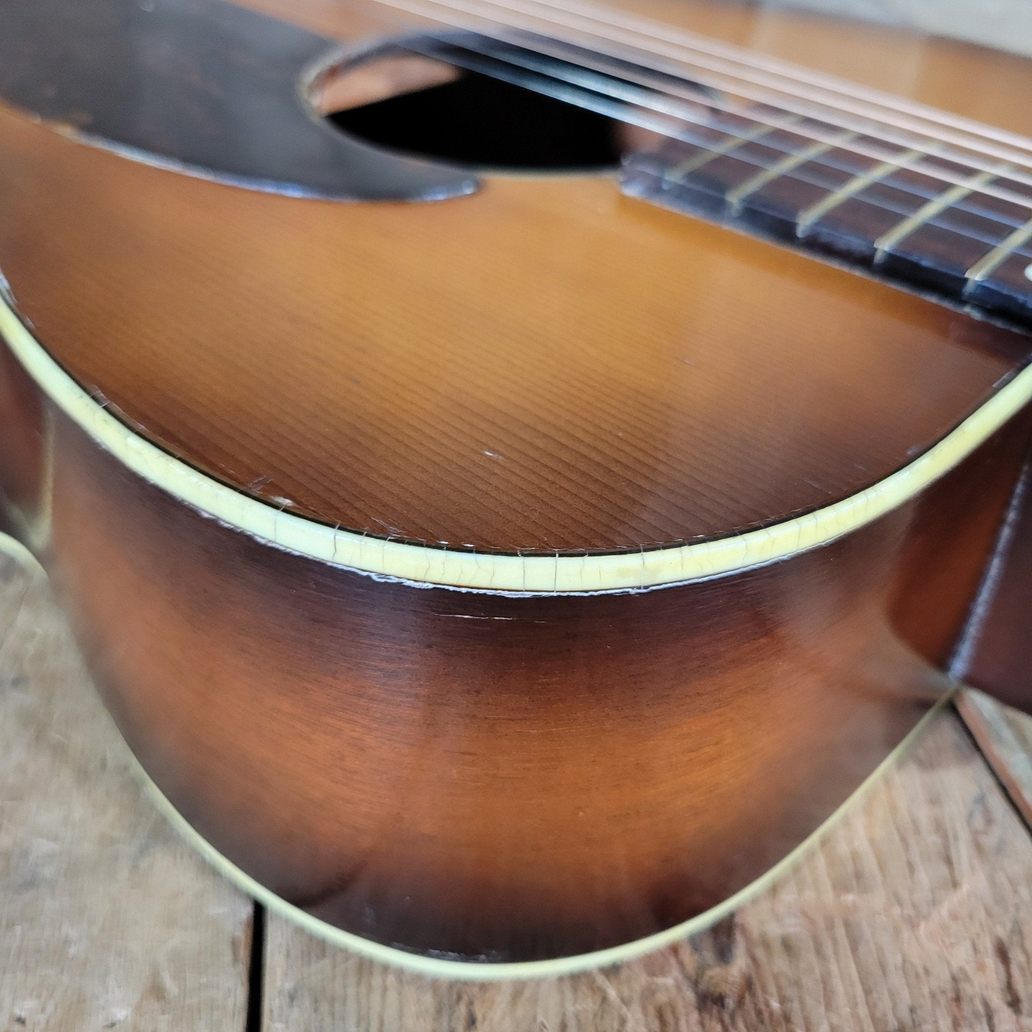 Custom Kraft 6116 Vintage Acoustic Guitar – Kay Made, 1950s Ladder Braced USA Parlor Model - Mahar's Vintage Guitars