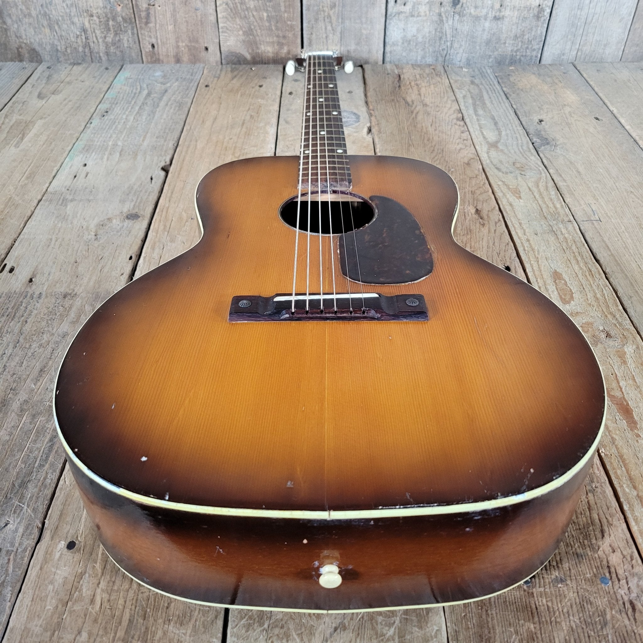 Custom Kraft 6116 Vintage Acoustic Guitar – Kay Made, 1950s Ladder Braced USA Parlor Model - Mahar's Vintage Guitars