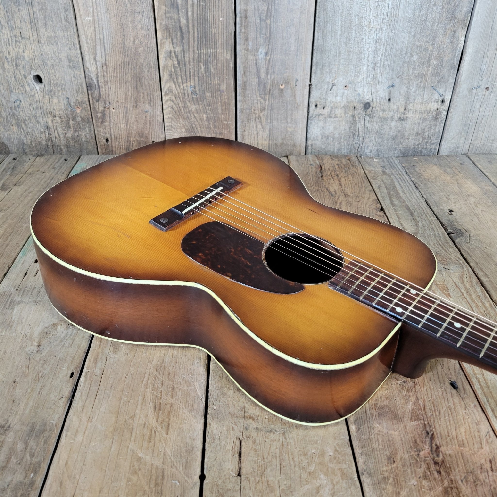 Custom Kraft 6116 Vintage Acoustic Guitar – Kay Made, 1950s Ladder Braced USA Parlor Model - Mahar's Vintage Guitars