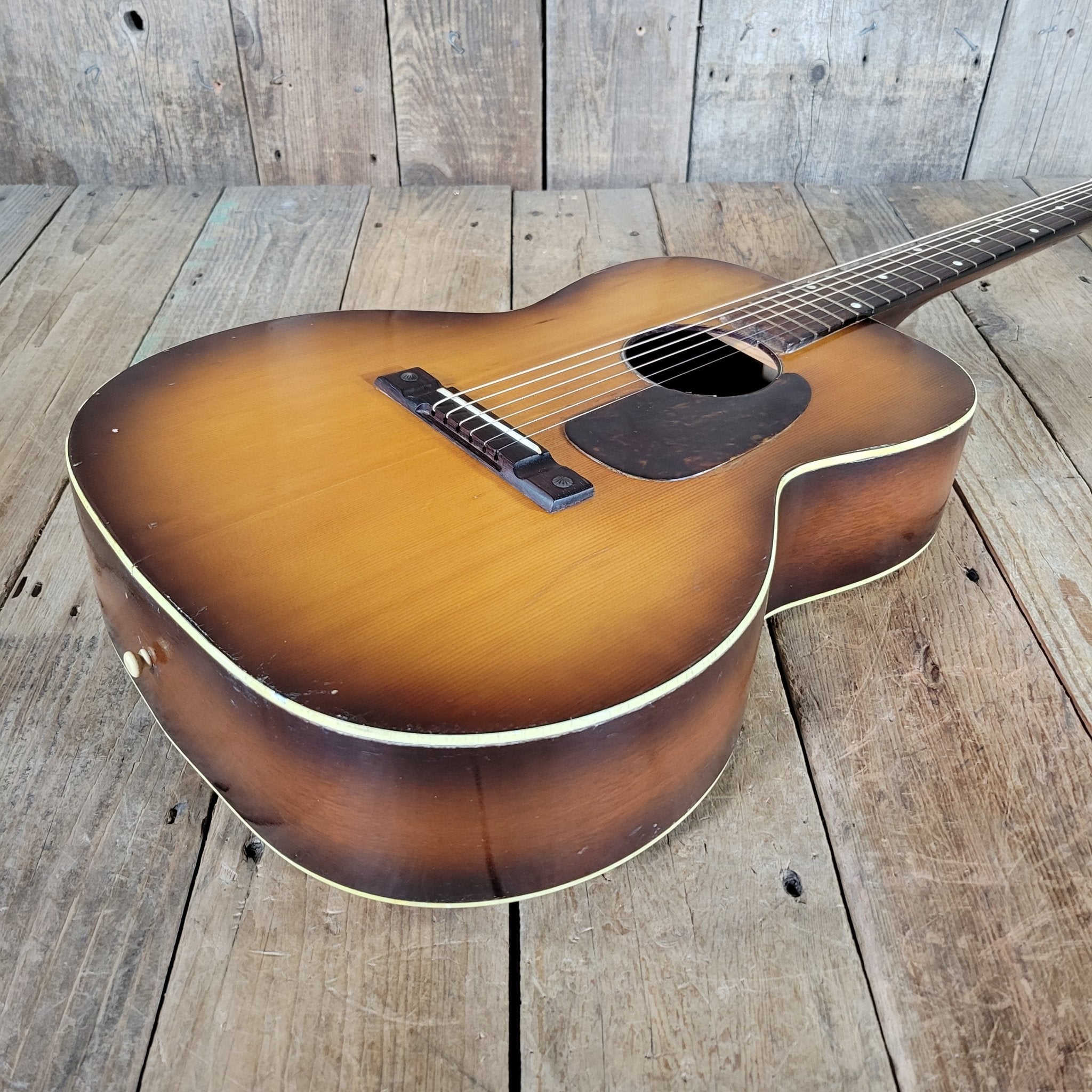 Custom Kraft 6116 Vintage Acoustic Guitar – Kay Made, 1950s Ladder Braced USA Parlor Model - Mahar's Vintage Guitars