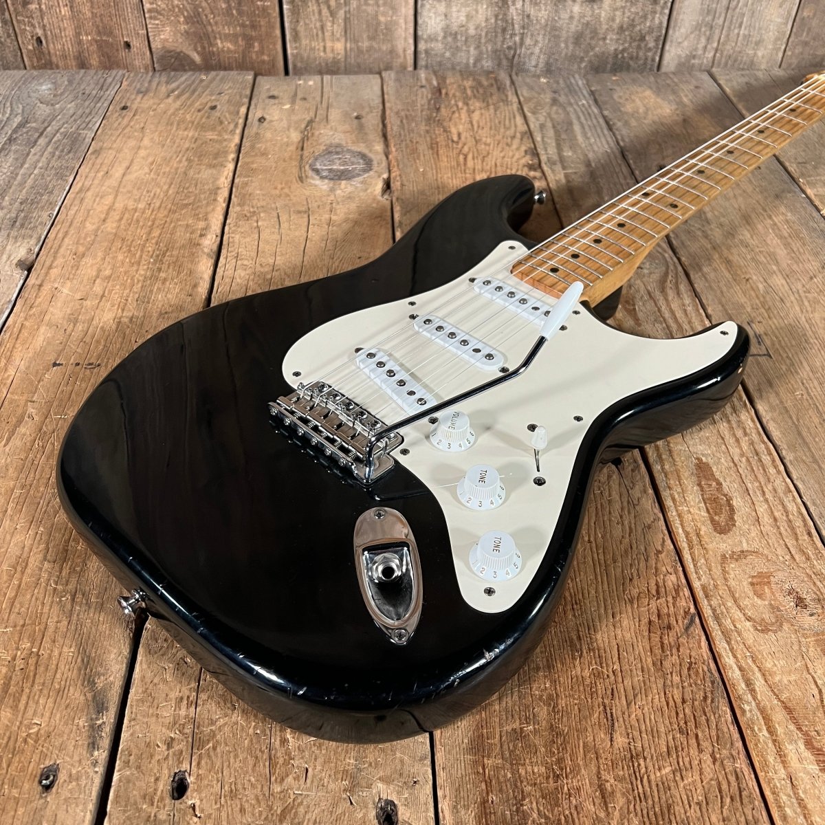 Danocaster Freakin branded era S Style Double Cut Don Mare pickups Black circa 2010 - Mahar's Vintage Guitars