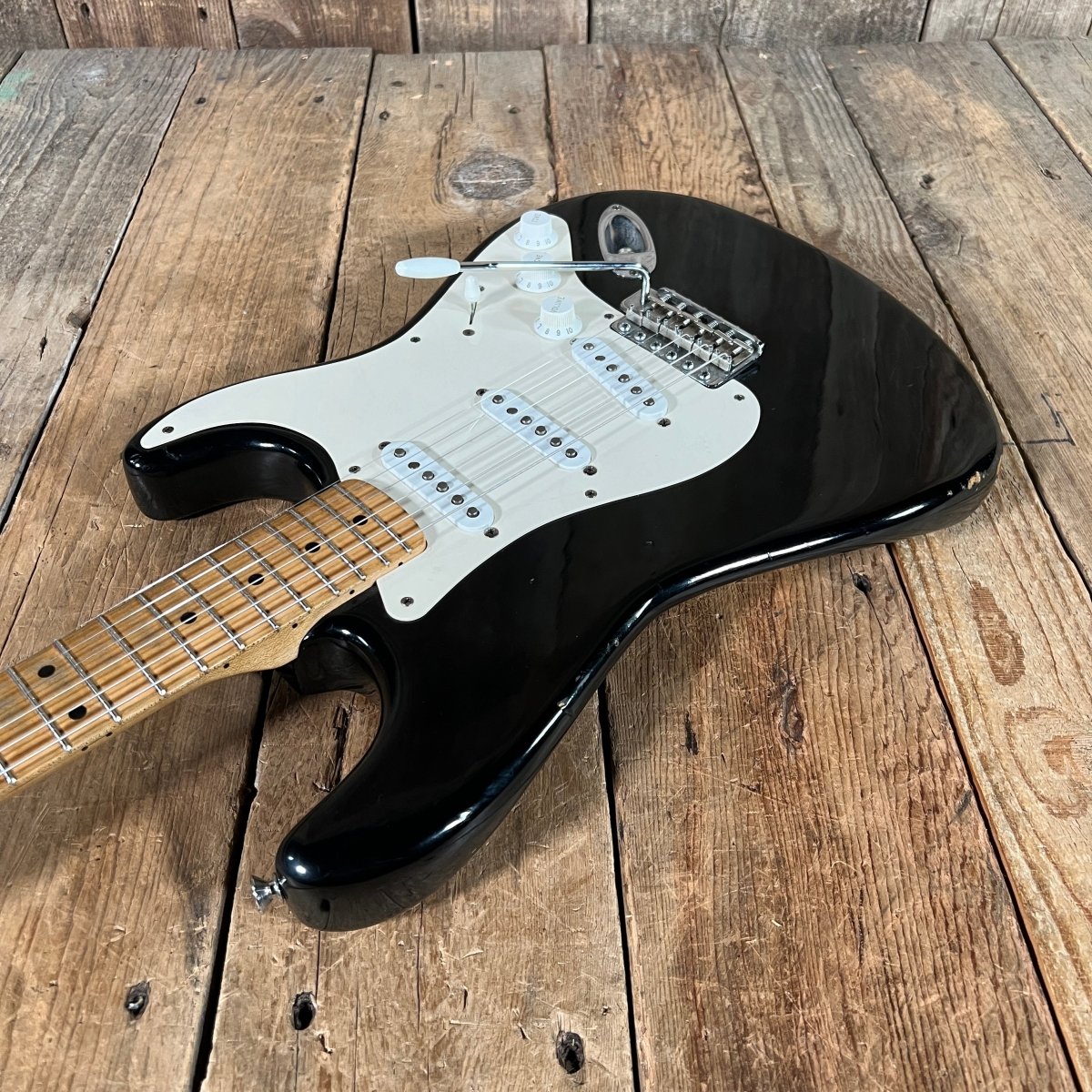 Danocaster Freakin branded era S Style Double Cut Don Mare pickups Black circa 2010 - Mahar's Vintage Guitars