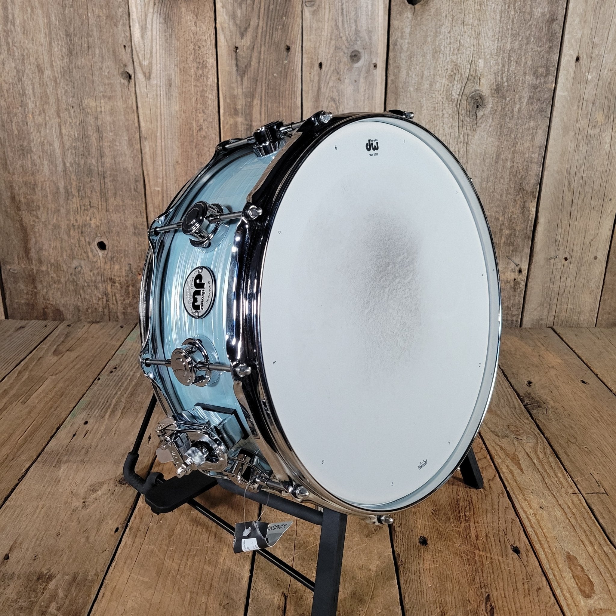 DW Collector's Series Jazz Snare Pale Blue Oyster with Bag - Mahar's Vintage Guitars