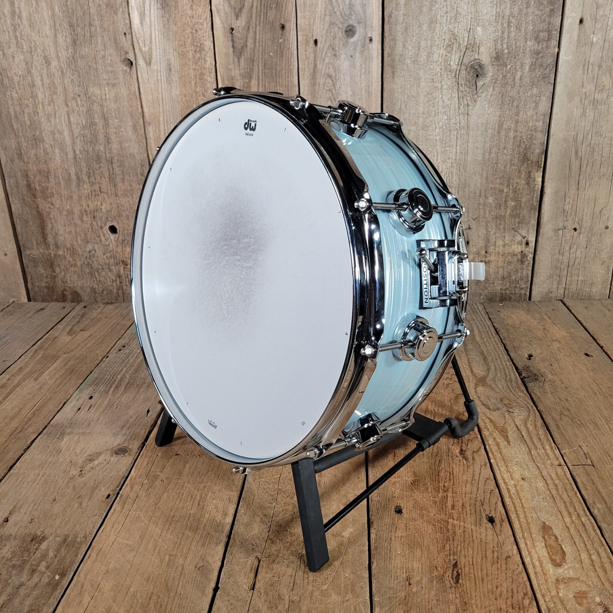 DW Collector's Series Jazz Snare Pale Blue Oyster with Bag - Mahar's Vintage Guitars