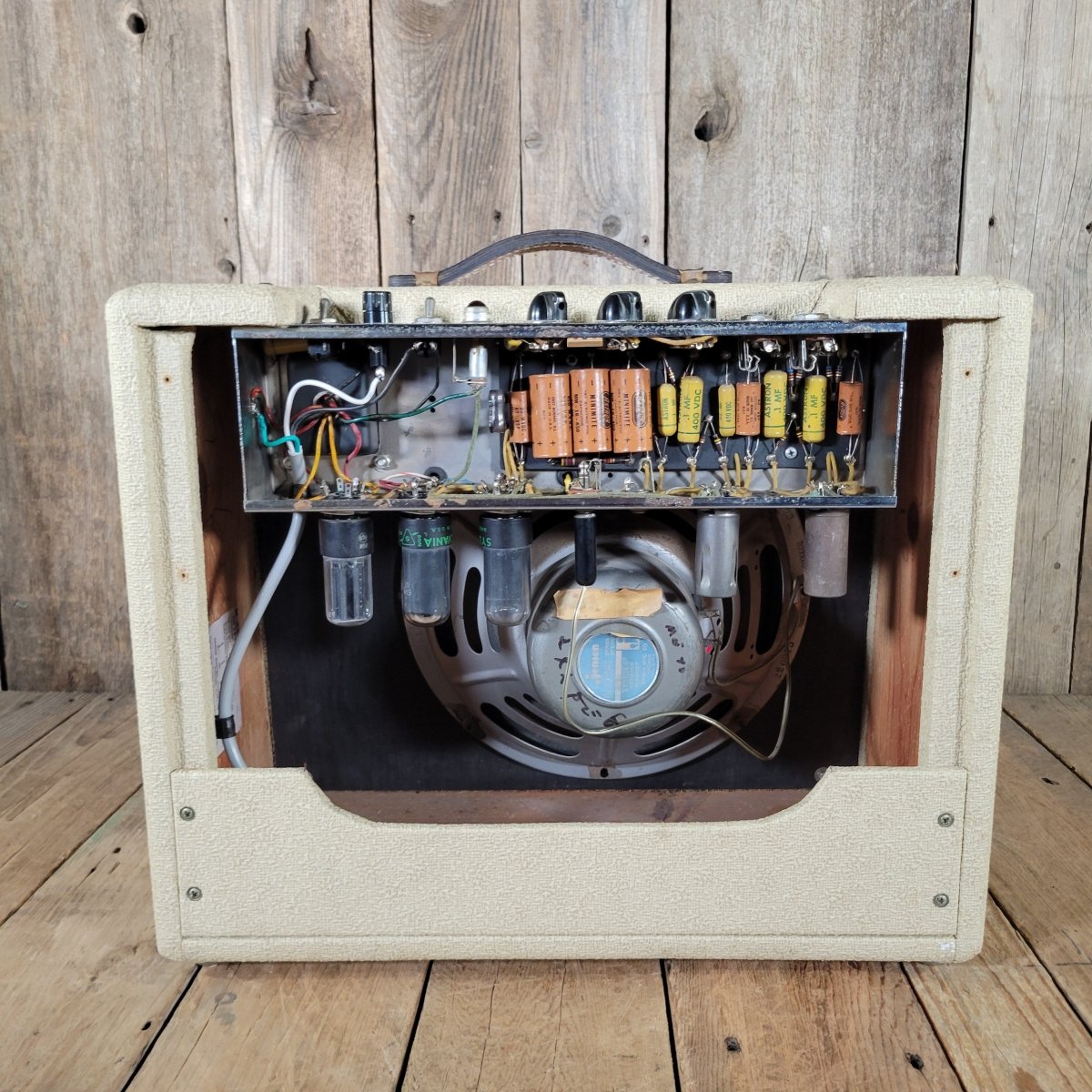 Fender 1958 Deluxe 5E3 Tweed with Factory 1963 White Tolex Recover - Mahar's Vintage Guitars