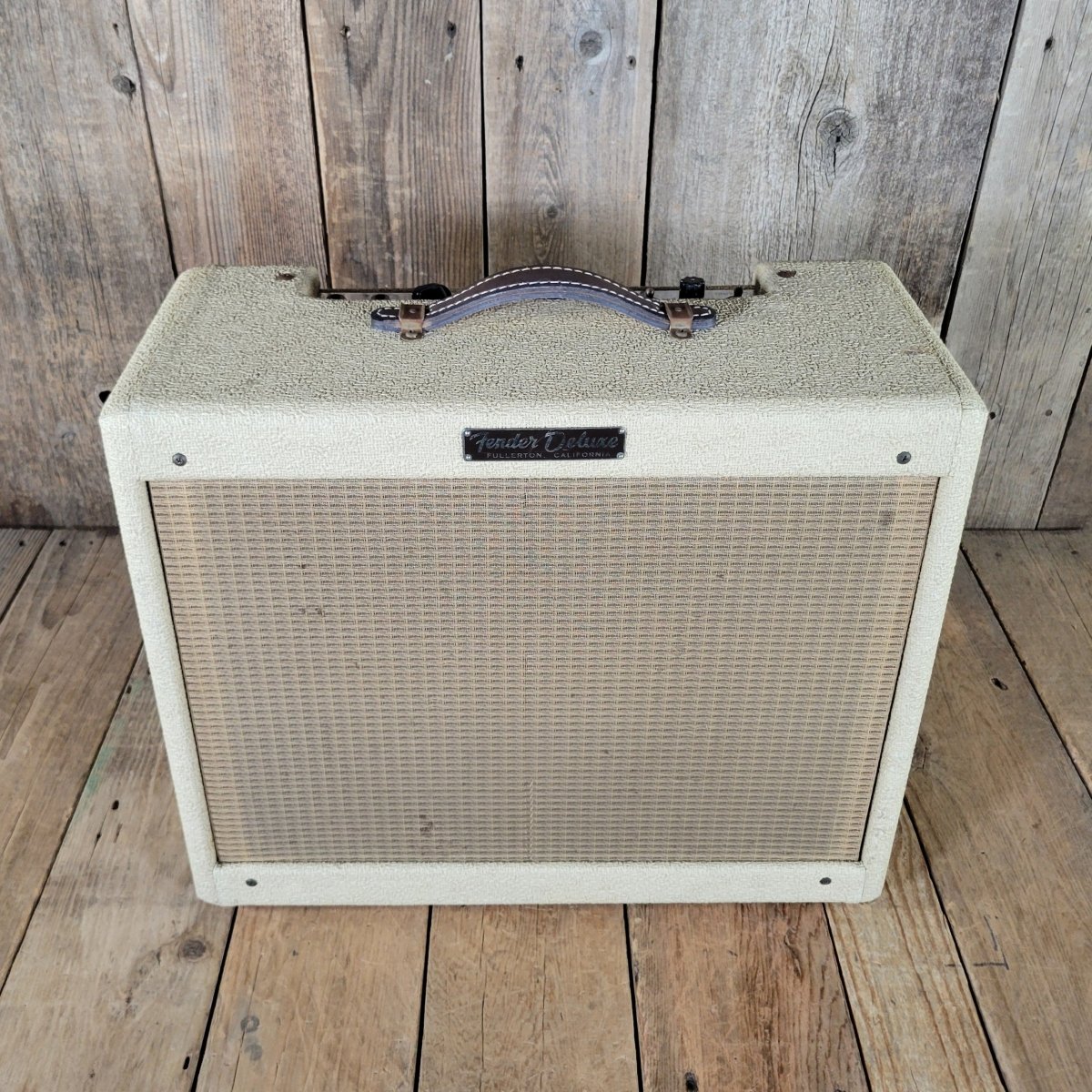 Fender 1958 Deluxe 5E3 Tweed with Factory 1963 White Tolex Recover - Mahar's Vintage Guitars