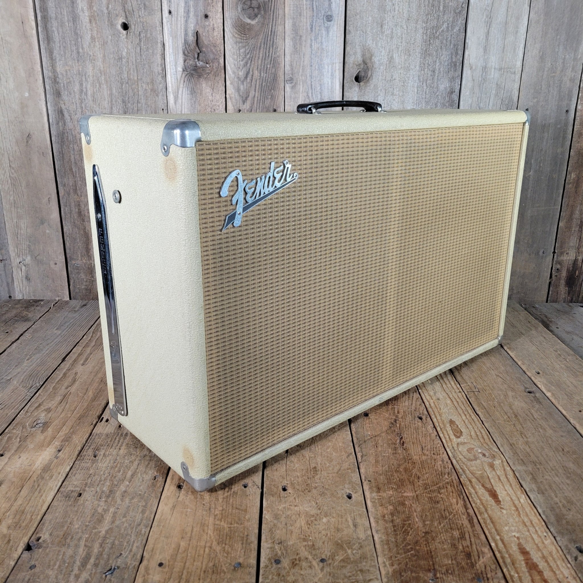 Fender Bandmaster Cab Original Cover Rough White Tolex 1962 - Mahar's Vintage Guitars