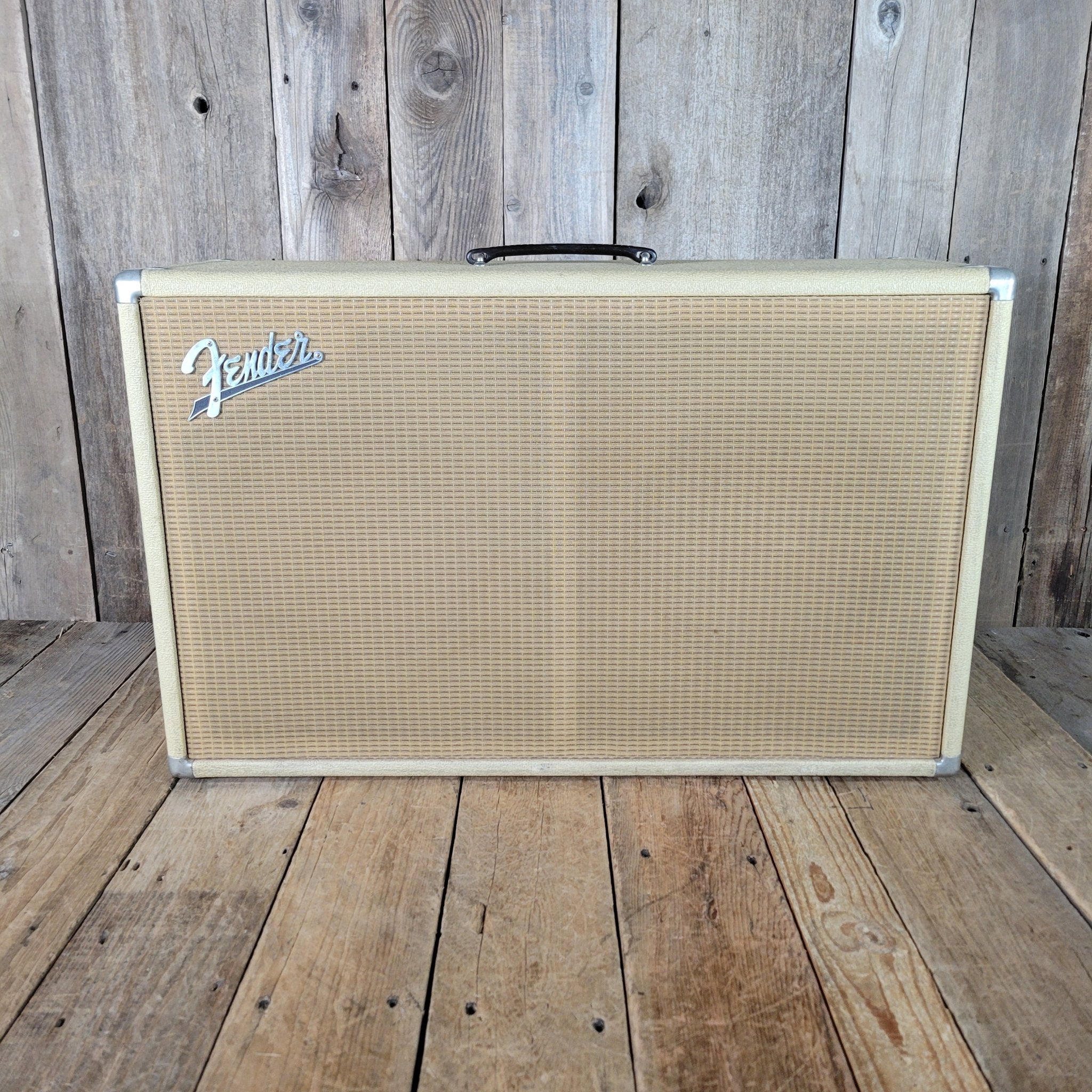 Fender Bandmaster Cab Original Cover Rough White Tolex 1962 - Mahar's Vintage Guitars