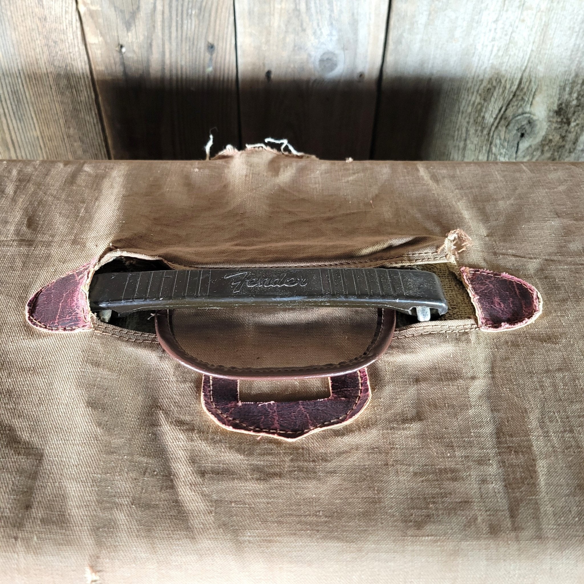 Fender Bandmaster Cab Original Cover Rough White Tolex 1962 - Mahar's Vintage Guitars