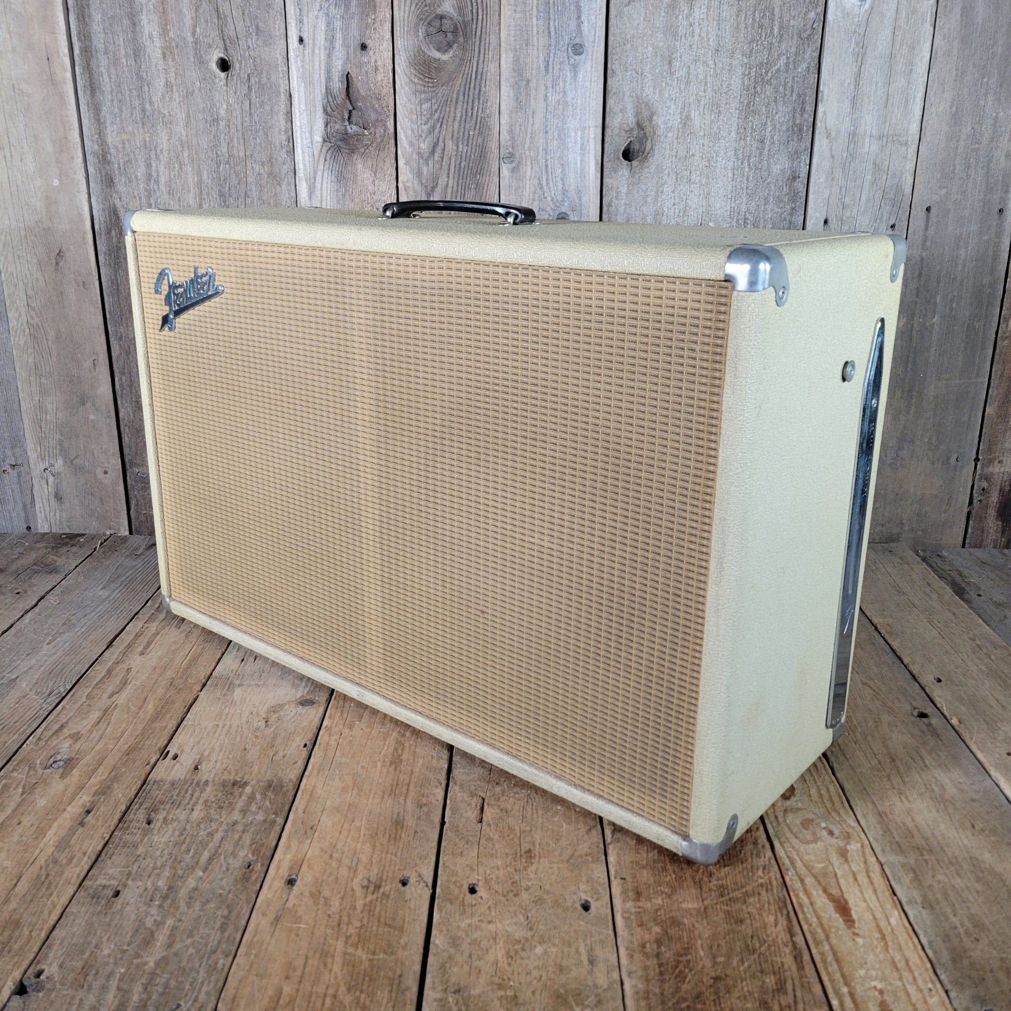 Fender Bandmaster Cab Original Cover Rough White Tolex 1962 - Mahar's Vintage Guitars