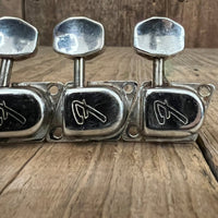 Fender "F" Logo Tuners with mounting screws 1967 1968 1969 1960s 1970s 1973 Strat Tele - Mahar's Vintage Guitars