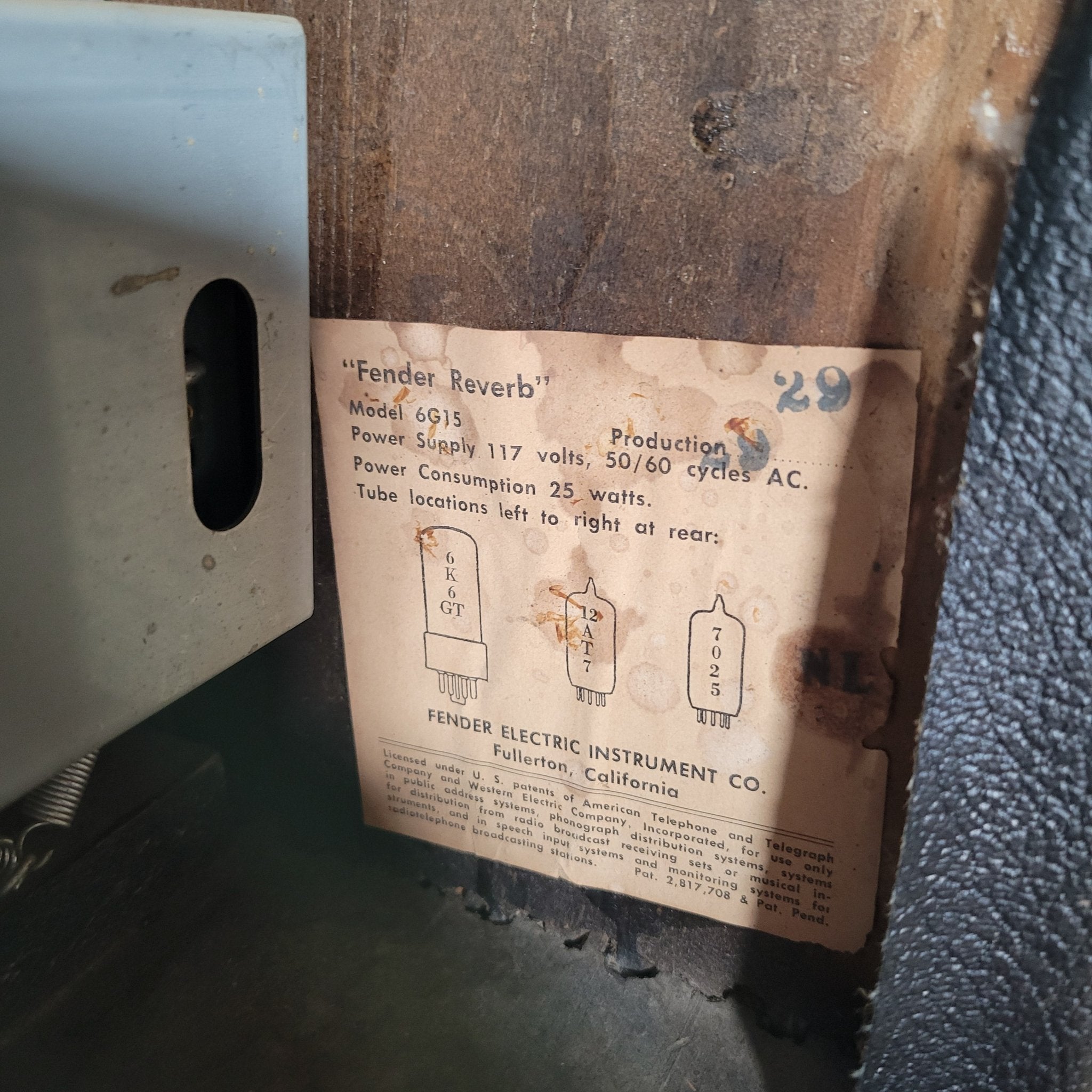 Fender Reverb Unit 6G15 1964 Black Pre CBS - Mahar's Vintage Guitars