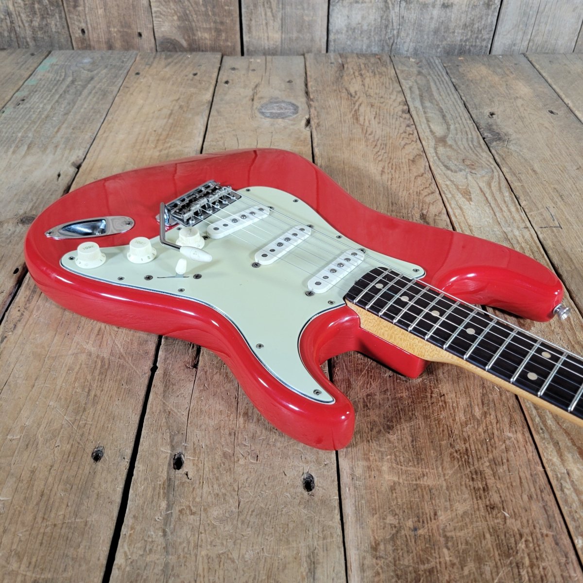 Fender Stratocaster 1961 Fiesta Red Refinished Slab Board Rosewood – Vintage Player’s Guitar - Mahar's Vintage Guitars