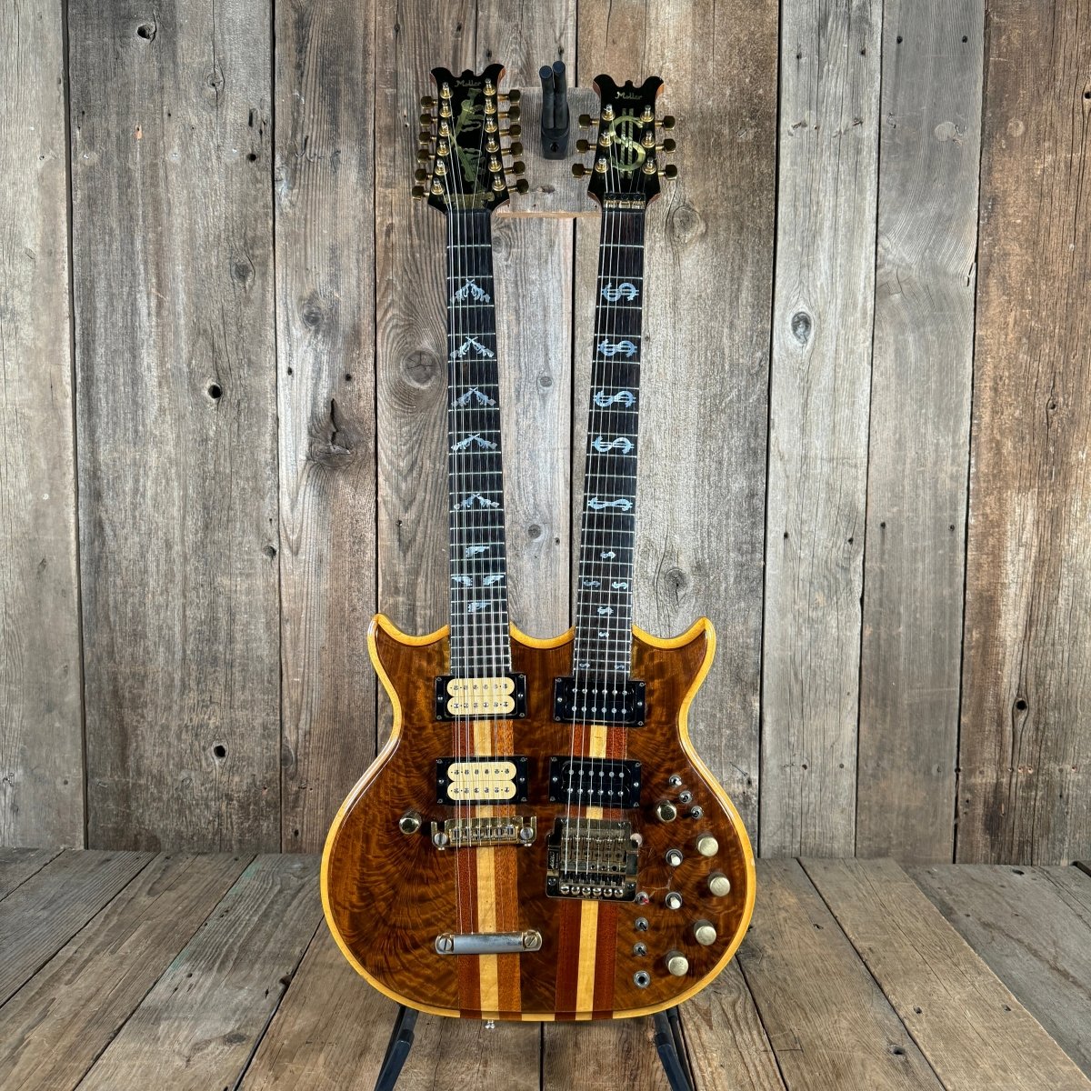 Lane Moller Custom Double Neck 6 and 12 string Felony provenance 1980 Natural - Mahar's Vintage Guitars