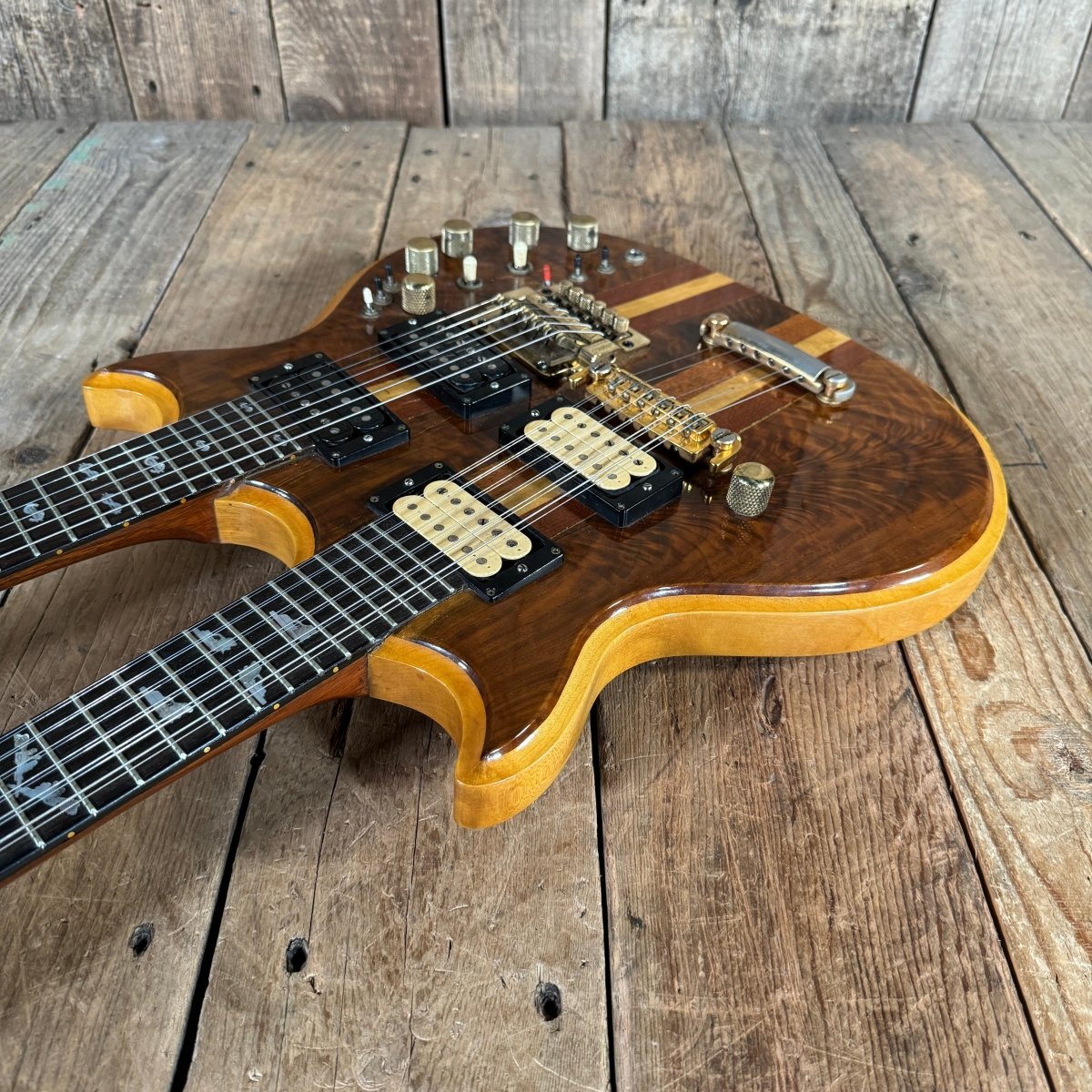 Lane Moller Custom Double Neck 6 and 12 string Felony provenance 1980 Natural - Mahar's Vintage Guitars