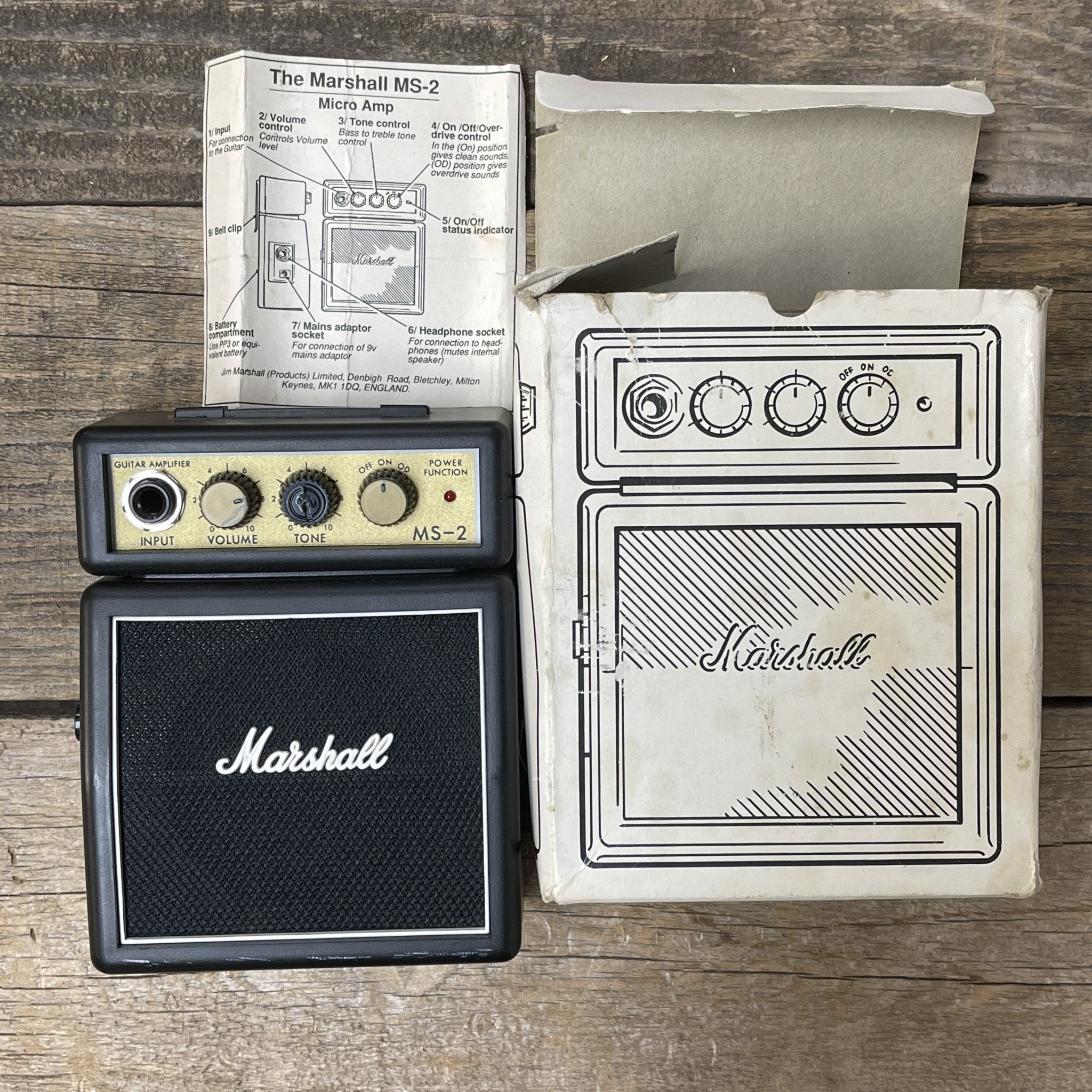 Marshall MS - 2 Micro Amp – 1 - Watt Portable Mini Guitar Amplifier with Classic Marshall Tone - Mahar's Vintage Guitars