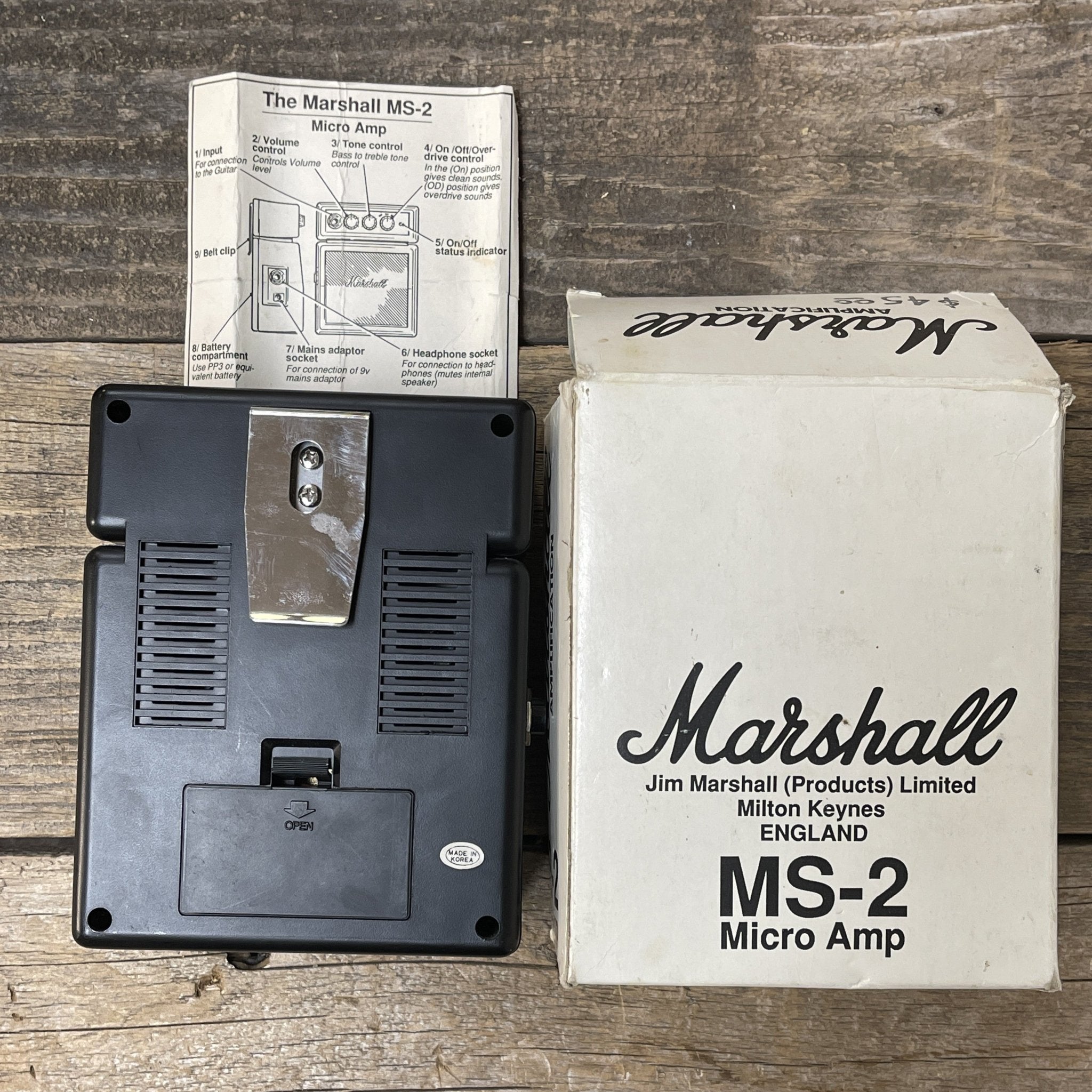 Marshall MS - 2 Micro Amp – 1 - Watt Portable Mini Guitar Amplifier with Classic Marshall Tone - Mahar's Vintage Guitars