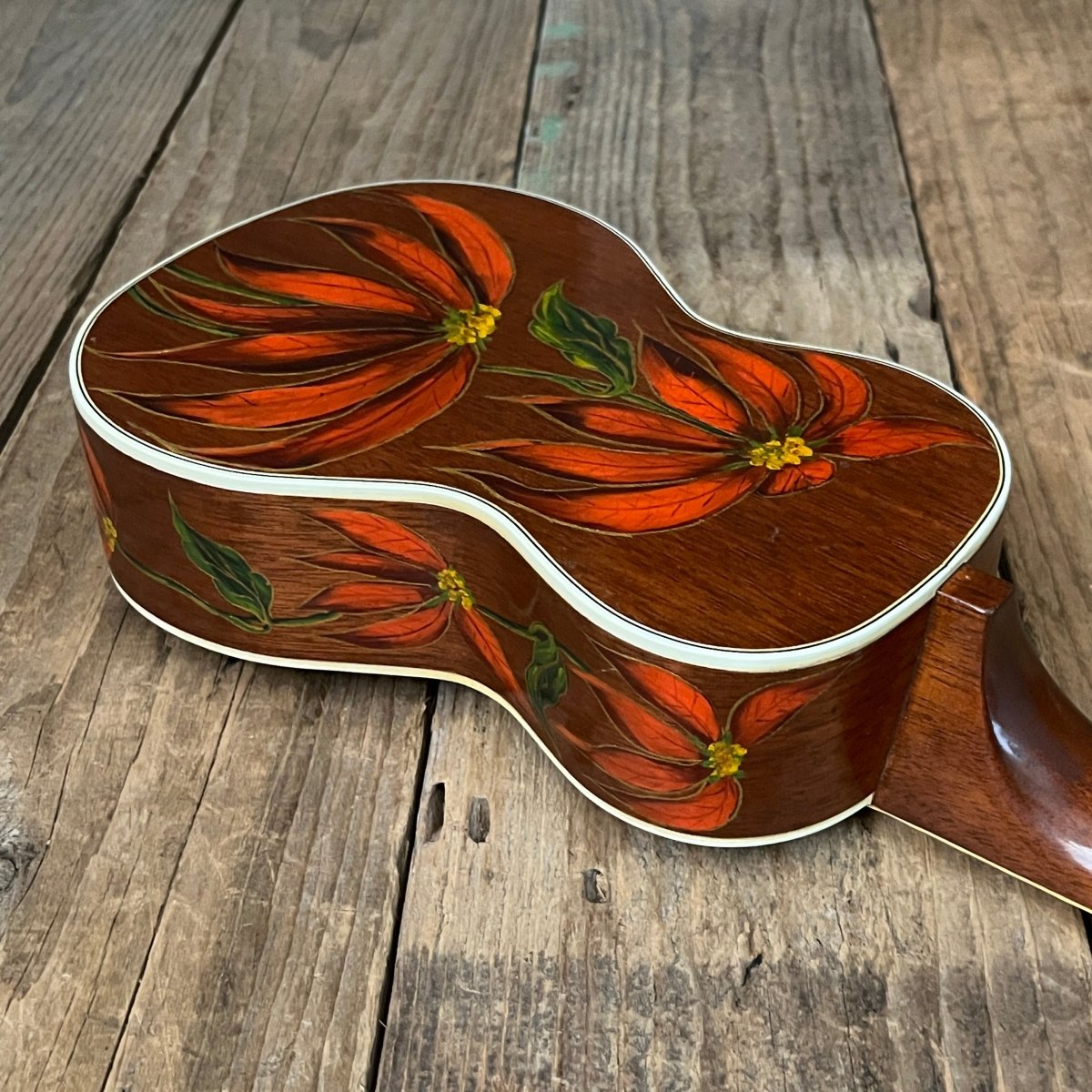 Rare 1930s "The Gibson" Poinsettia Ukulele – Hand - Painted Style 3 Soprano with Floral Motif 1926 - 1929 - Mahar's Vintage Guitars