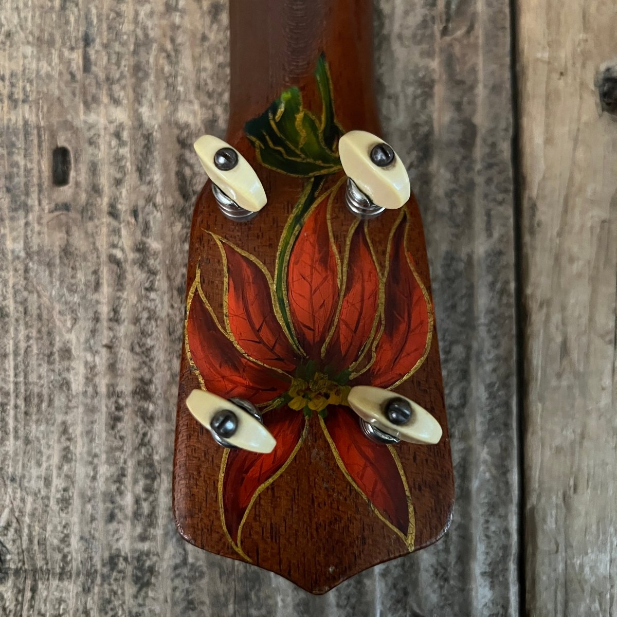 Rare 1930s "The Gibson" Poinsettia Ukulele – Hand - Painted Style 3 Soprano with Floral Motif 1926 - 1929 - Mahar's Vintage Guitars