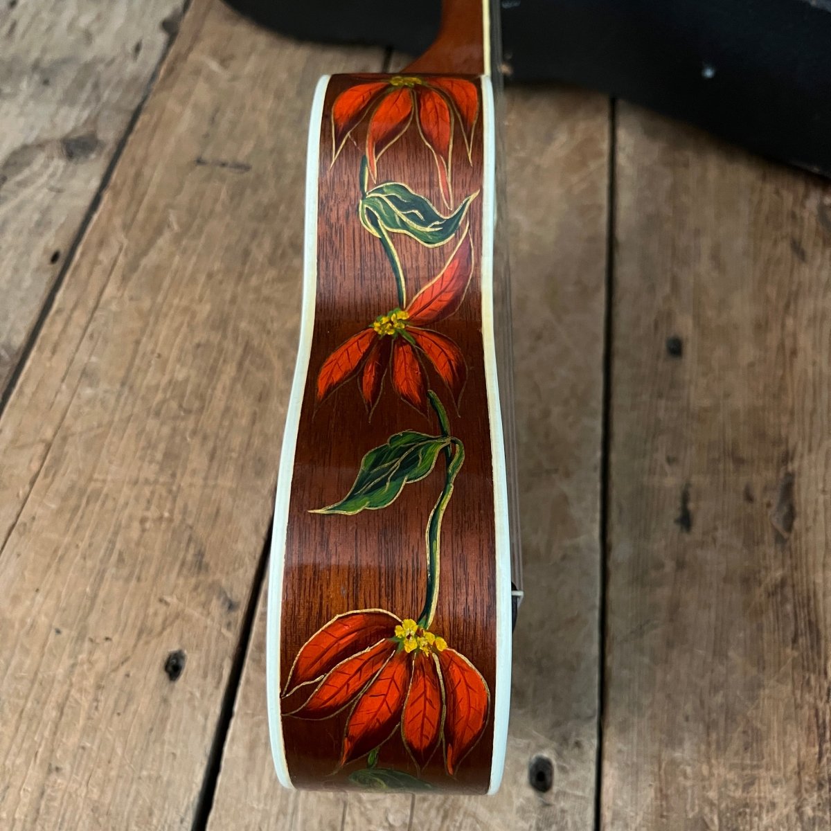 Rare 1930s "The Gibson" Poinsettia Ukulele – Hand - Painted Style 3 Soprano with Floral Motif 1926 - 1929 - Mahar's Vintage Guitars