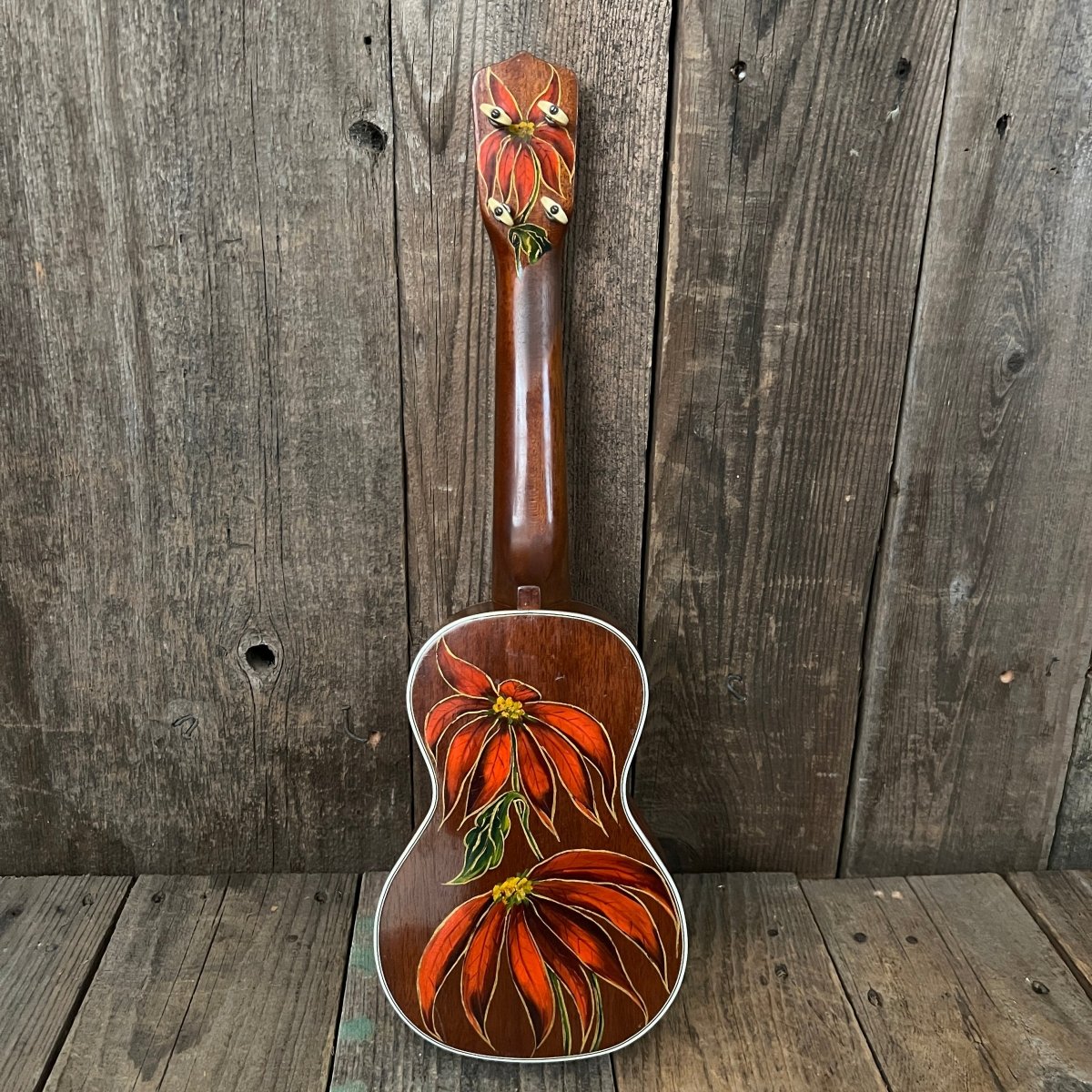 Rare 1930s "The Gibson" Poinsettia Ukulele – Hand - Painted Style 3 Soprano with Floral Motif 1926 - 1929 - Mahar's Vintage Guitars