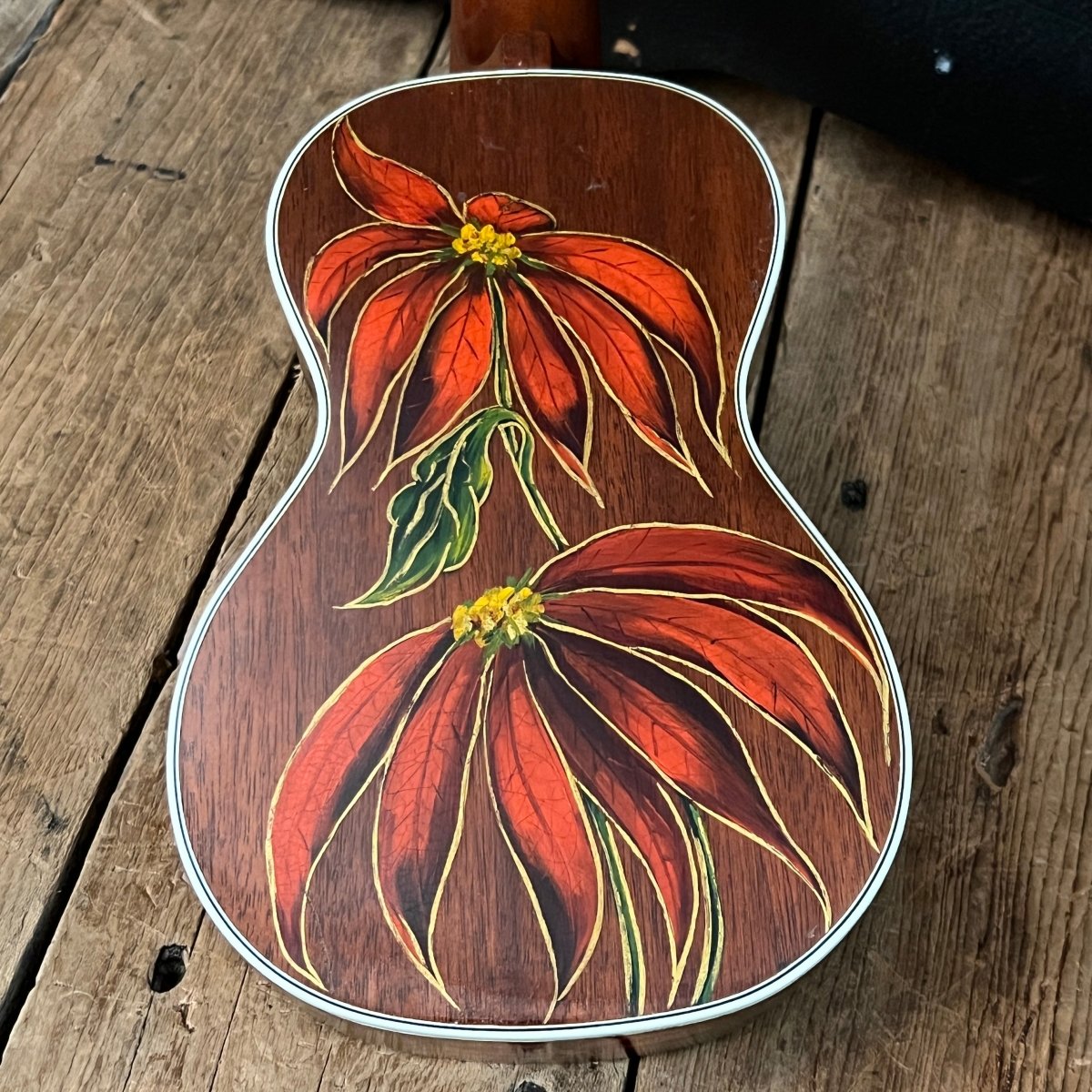 Rare 1930s "The Gibson" Poinsettia Ukulele – Hand - Painted Style 3 Soprano with Floral Motif 1926 - 1929 - Mahar's Vintage Guitars