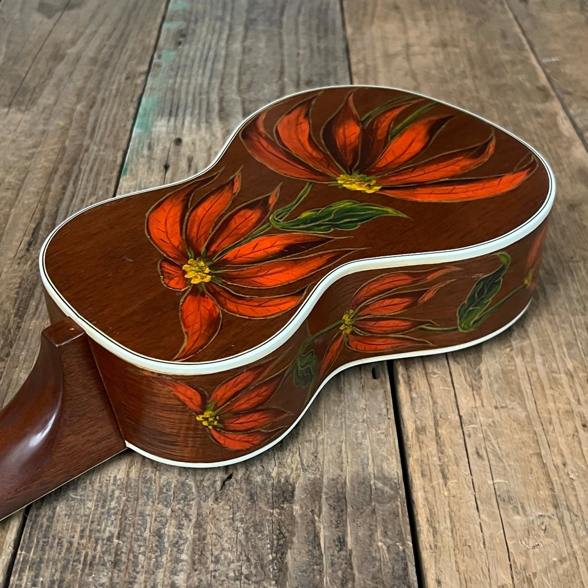Rare 1930s "The Gibson" Poinsettia Ukulele – Hand - Painted Style 3 Soprano with Floral Motif 1926 - 1929 - Mahar's Vintage Guitars