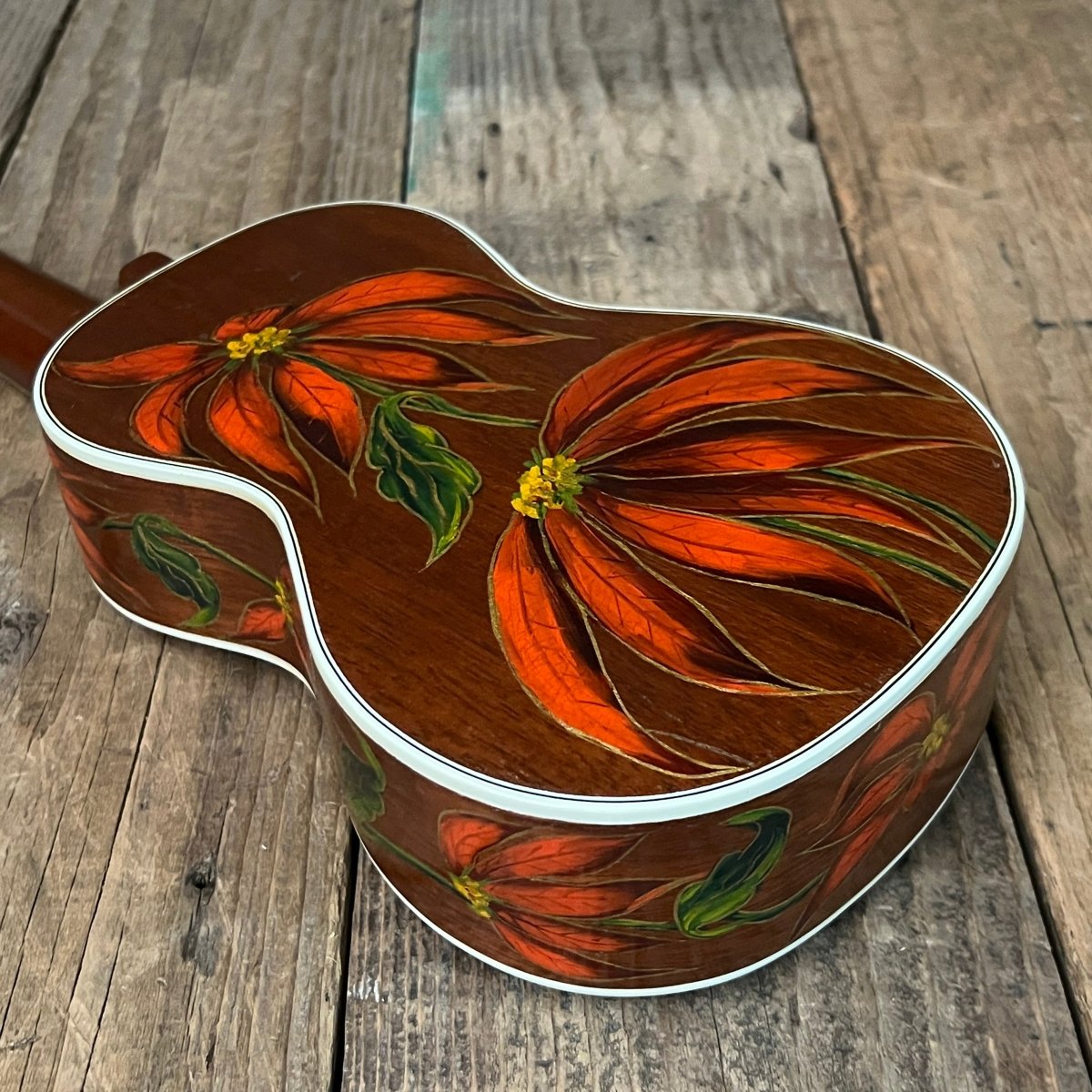 Rare 1930s "The Gibson" Poinsettia Ukulele – Hand - Painted Style 3 Soprano with Floral Motif 1926 - 1929 - Mahar's Vintage Guitars