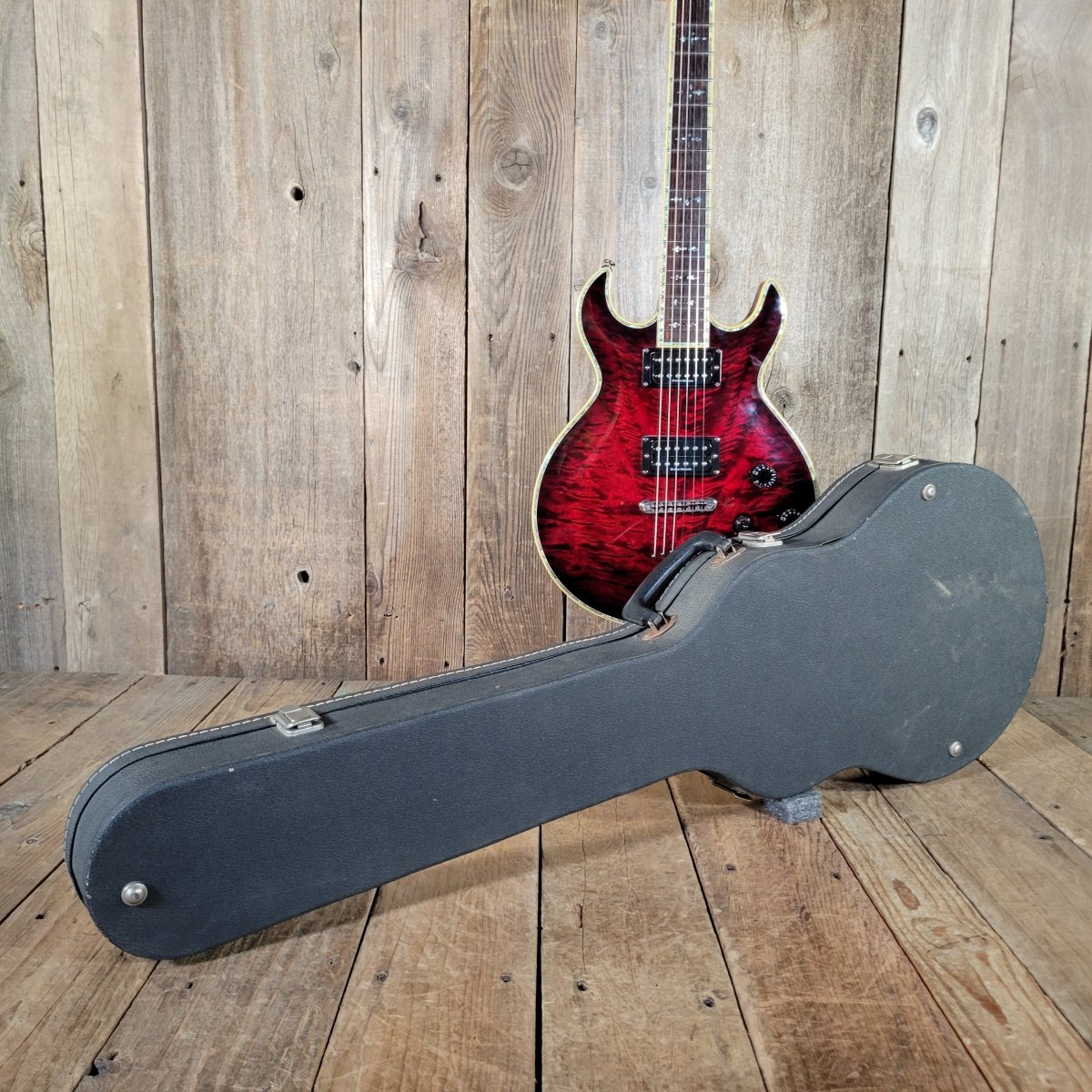 Schecter S - 1 Elite Double Cut 2003–2007 – Flame Top Black Cherry w/ Hard Case - Mahar's Vintage Guitars