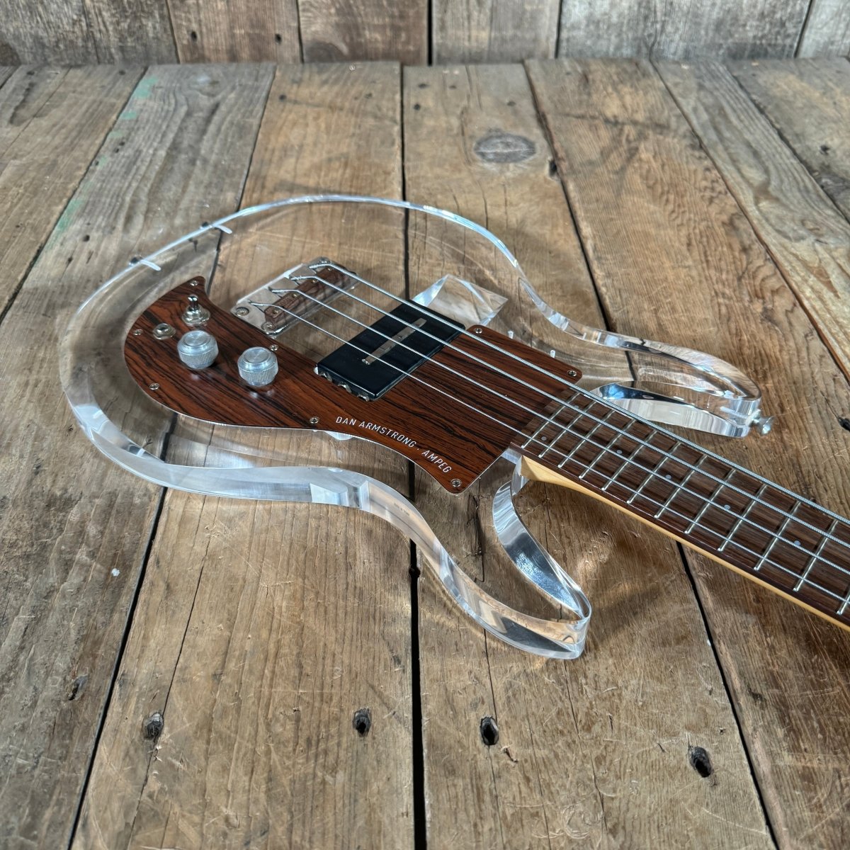 SOLD - Ampeg Dan Armstrong ADA4 Lucite Bass Reissue 2010 Clear Lucite - Mahar's Vintage Guitars