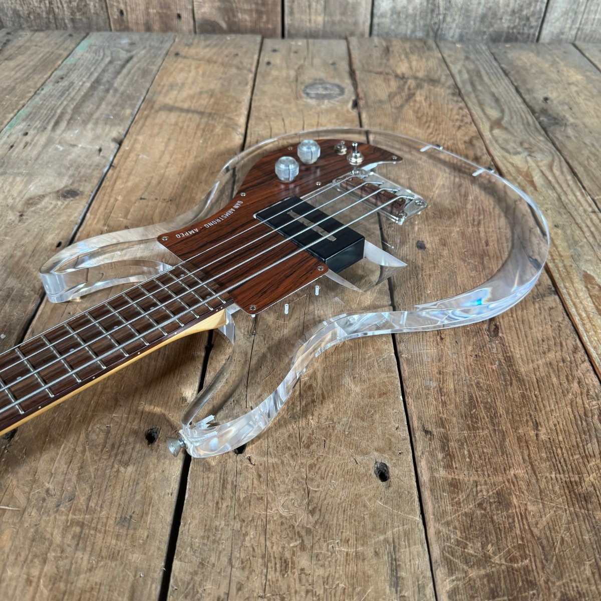 SOLD - Ampeg Dan Armstrong ADA4 Lucite Bass Reissue 2010 Clear Lucite - Mahar's Vintage Guitars