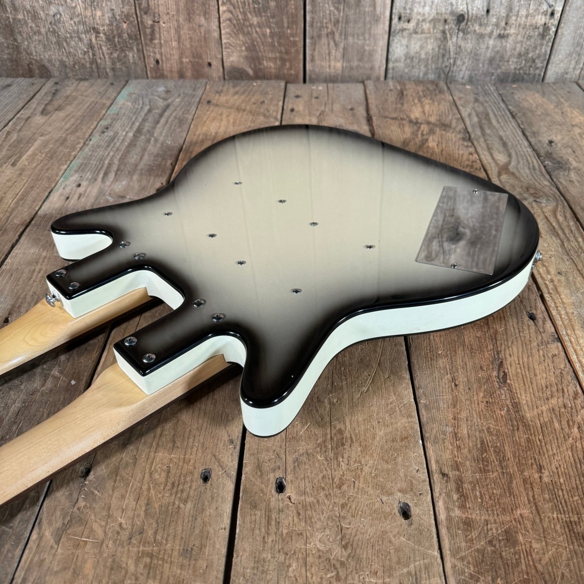 SOLD - Danelectro Double Neck Baritone and Guitar 2001 Black Burst with Case - Mahar's Vintage Guitars