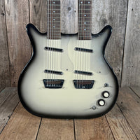 SOLD - Danelectro Double Neck Baritone and Guitar 2001 Black Burst with Case - Mahar's Vintage Guitars