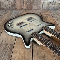 SOLD - Danelectro Double Neck Baritone and Guitar 2001 Black Burst with Case - Mahar's Vintage Guitars