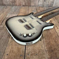 SOLD - Danelectro Double Neck Baritone and Guitar 2001 Black Burst with Case - Mahar's Vintage Guitars