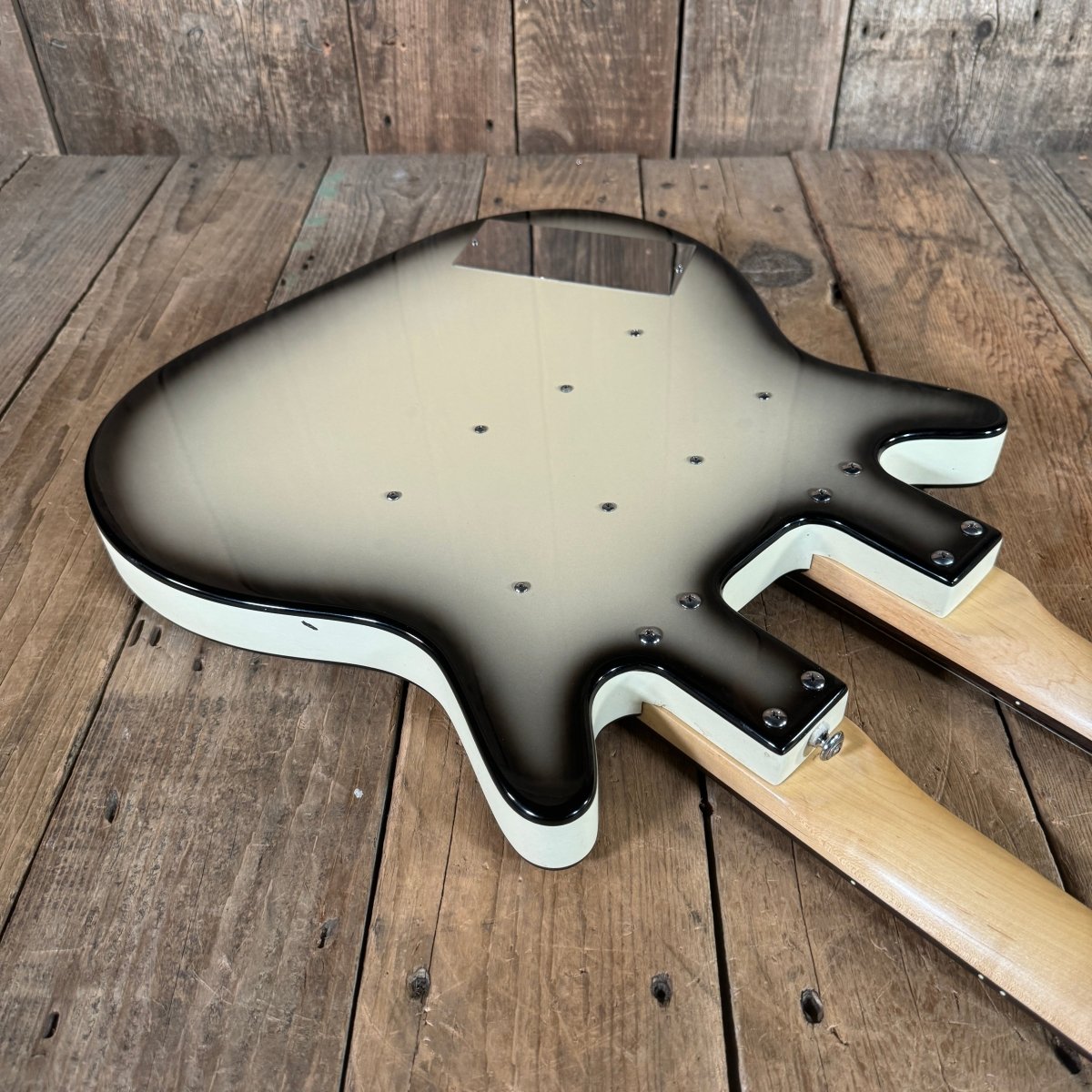 SOLD - Danelectro Double Neck Baritone and Guitar 2001 Black Burst with Case - Mahar's Vintage Guitars