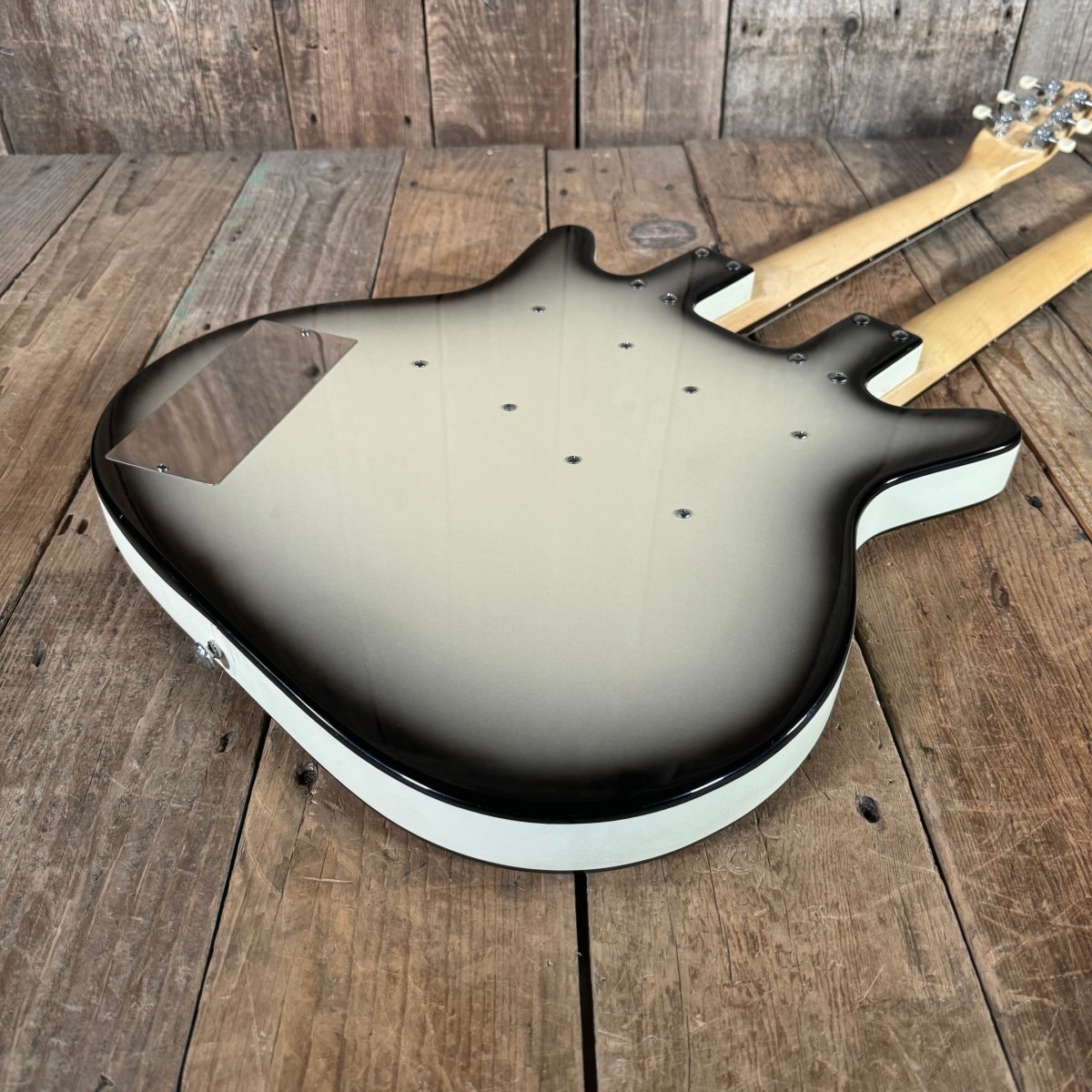 SOLD - Danelectro Double Neck Baritone and Guitar 2001 Black Burst with Case - Mahar's Vintage Guitars