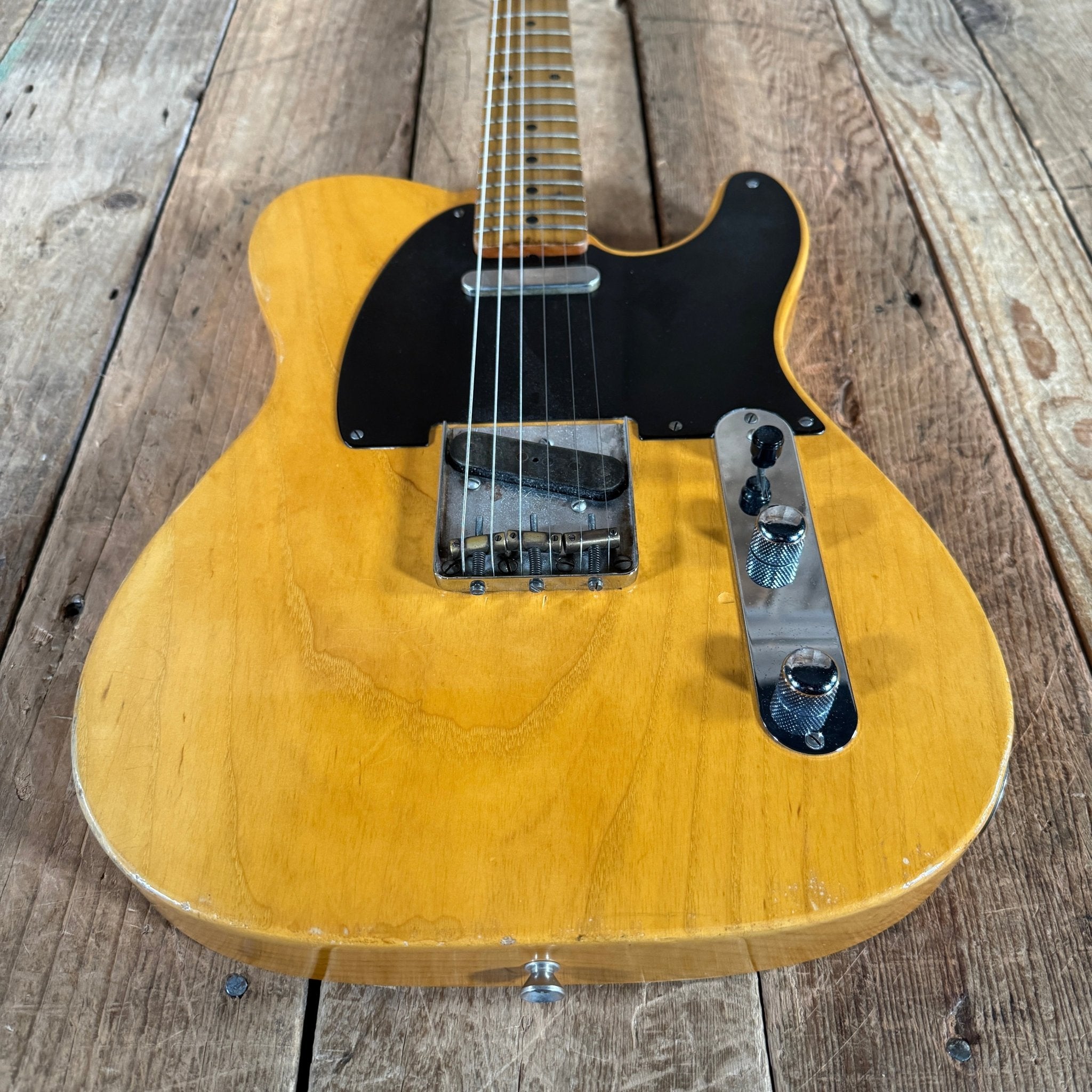 SOLD - Danocaster Blackguard Telecaster Singlecut V Neck 2017 Butterscotch Blonde - Mahar's Vintage Guitars