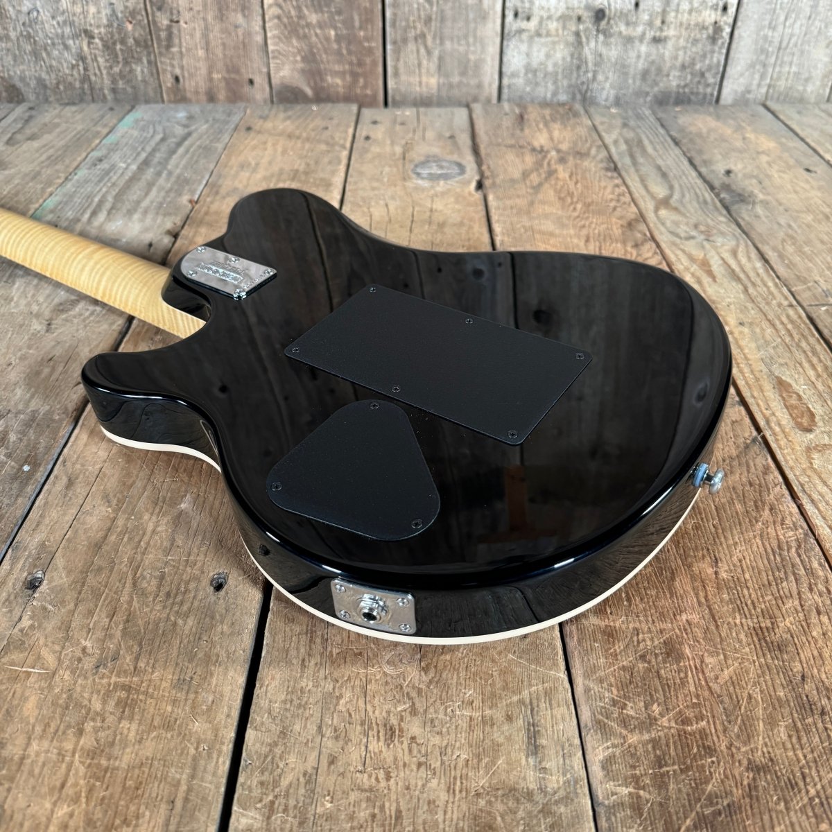 SOLD - Ernie Ball Music Man Axis Quilt Top With Matching Headstock 2020 Trans Gold Flame - Mahar's Vintage Guitars