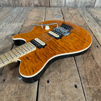 SOLD - Ernie Ball Music Man Axis Quilt Top With Matching Headstock 2020 Trans Gold Flame - Mahar's Vintage Guitars