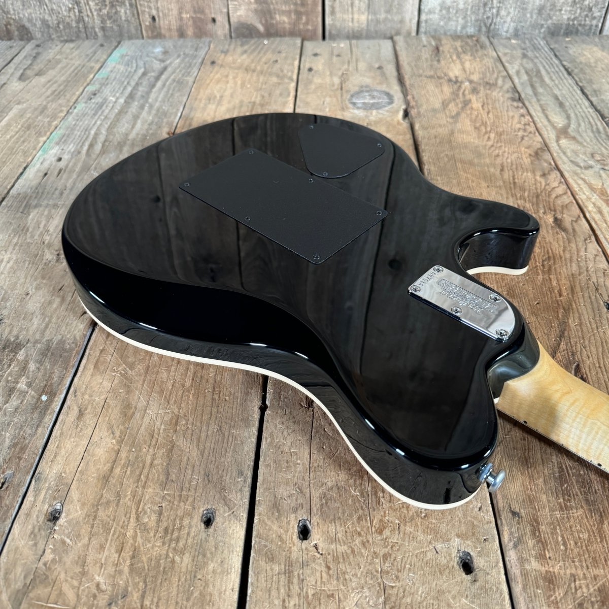 SOLD - Ernie Ball Music Man Axis Quilt Top With Matching Headstock 2020 Trans Gold Flame - Mahar's Vintage Guitars