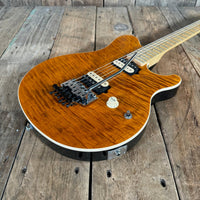 SOLD - Ernie Ball Music Man Axis Quilt Top With Matching Headstock 2020 Trans Gold Flame - Mahar's Vintage Guitars