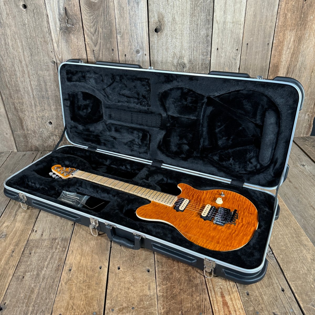 SOLD - Ernie Ball Music Man Axis Quilt Top With Matching Headstock 2020 Trans Gold Flame - Mahar's Vintage Guitars