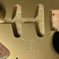 SOLD - Fender 1957 Strat Relic Aged HLE 2022 Gold Relic 7.5 lbs! - Mahar's Vintage Guitars