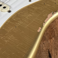 SOLD - Fender 1957 Strat Relic Aged HLE 2022 Gold Relic 7.5 lbs! - Mahar's Vintage Guitars