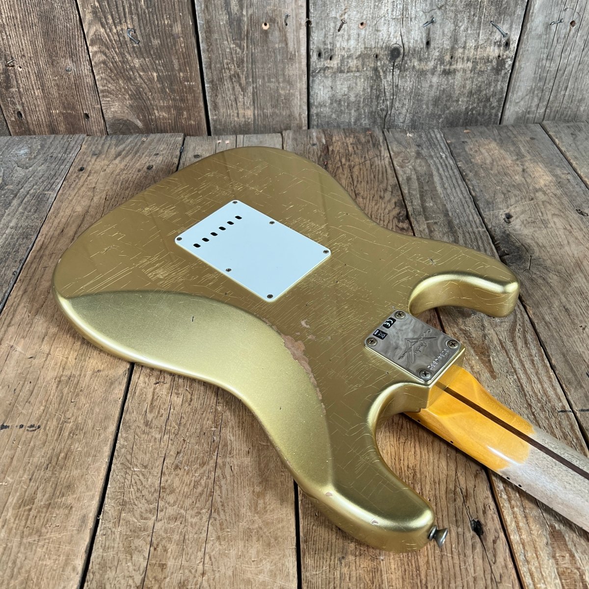 SOLD - Fender 1957 Strat Relic Aged HLE 2022 Gold Relic 7.5 lbs! - Mahar's Vintage Guitars