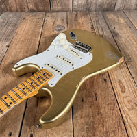 SOLD - Fender 1957 Strat Relic Aged HLE 2022 Gold Relic 7.5 lbs! - Mahar's Vintage Guitars