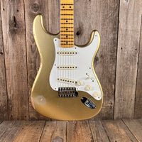 SOLD - Fender 1957 Strat Relic Aged HLE 2022 Gold Relic 7.5 lbs! - Mahar's Vintage Guitars