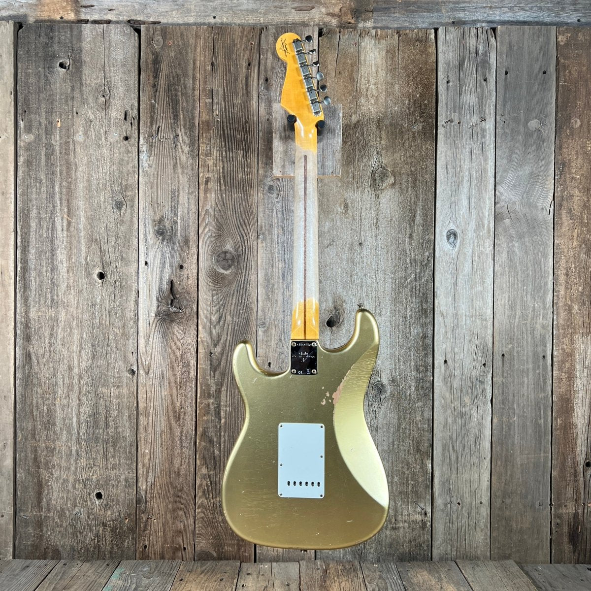 SOLD - Fender 1957 Strat Relic Aged HLE 2022 Gold Relic 7.5 lbs! - Mahar's Vintage Guitars